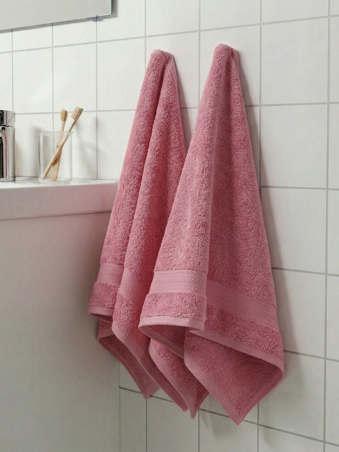 Monte Carlo 2-Pcs Pink Textured Pure Cotton 380 GSM Hand Towels-image-42