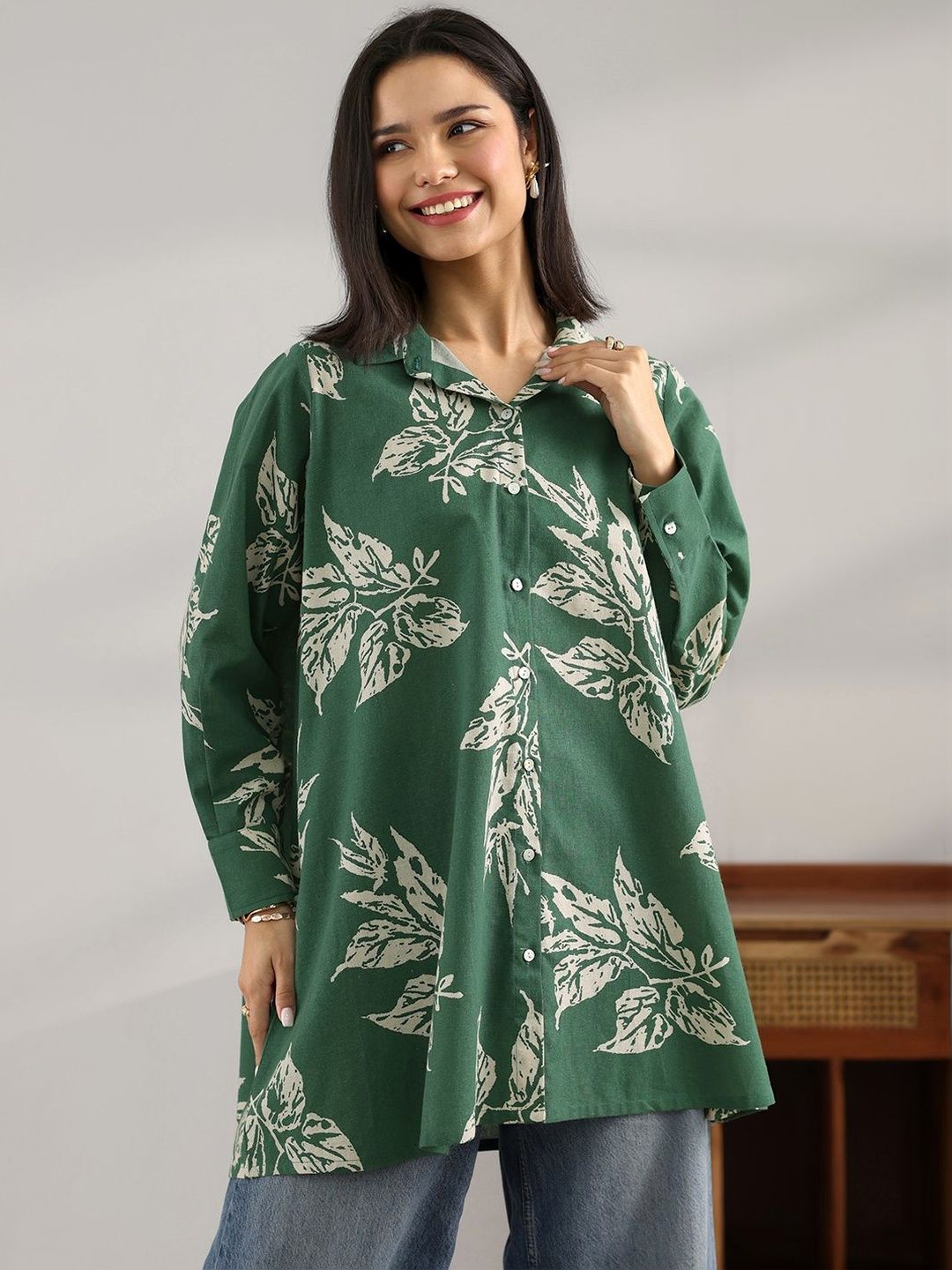 Libas Botanical Printed Shirt Collar Kurti-picture-56