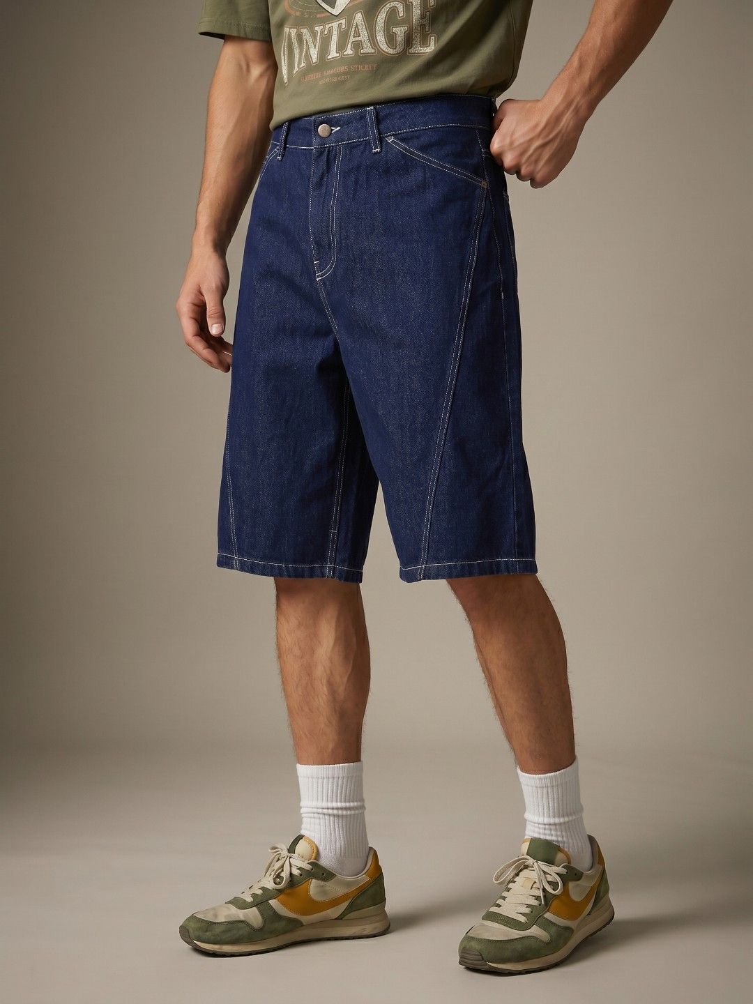 glitchez Men Relaxed Fit Knee Length Denim Shorts-image-46