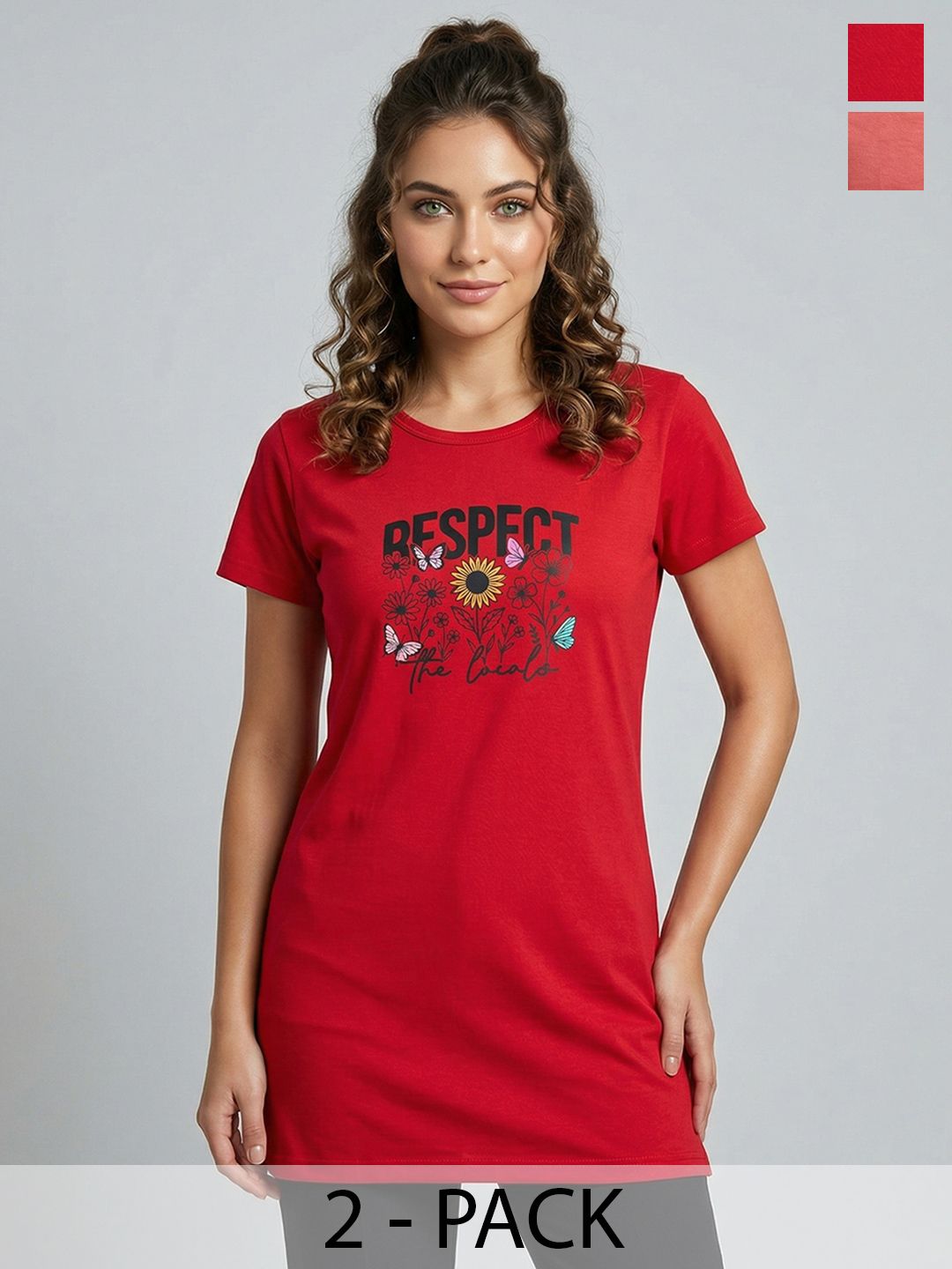 VERO MODERNO Pack Of 2 Printed Round Neck Lounge Tshirts-image-19