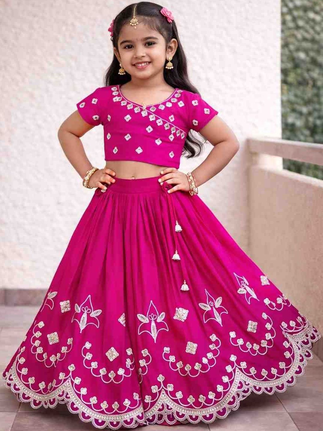 Sangria Girls Printed V-Neck Flared Lehenga Choli-picture-36