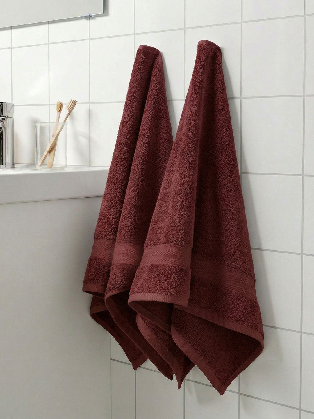 Monte Carlo 2-Pcs REd Textured Pure Cotton 380 GSM Hand Towels-image-36