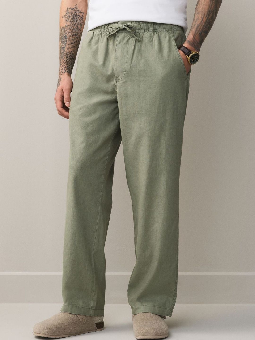 NEXT Men Green Relaxed Fit Elasticated Waist Trousers-picture-37