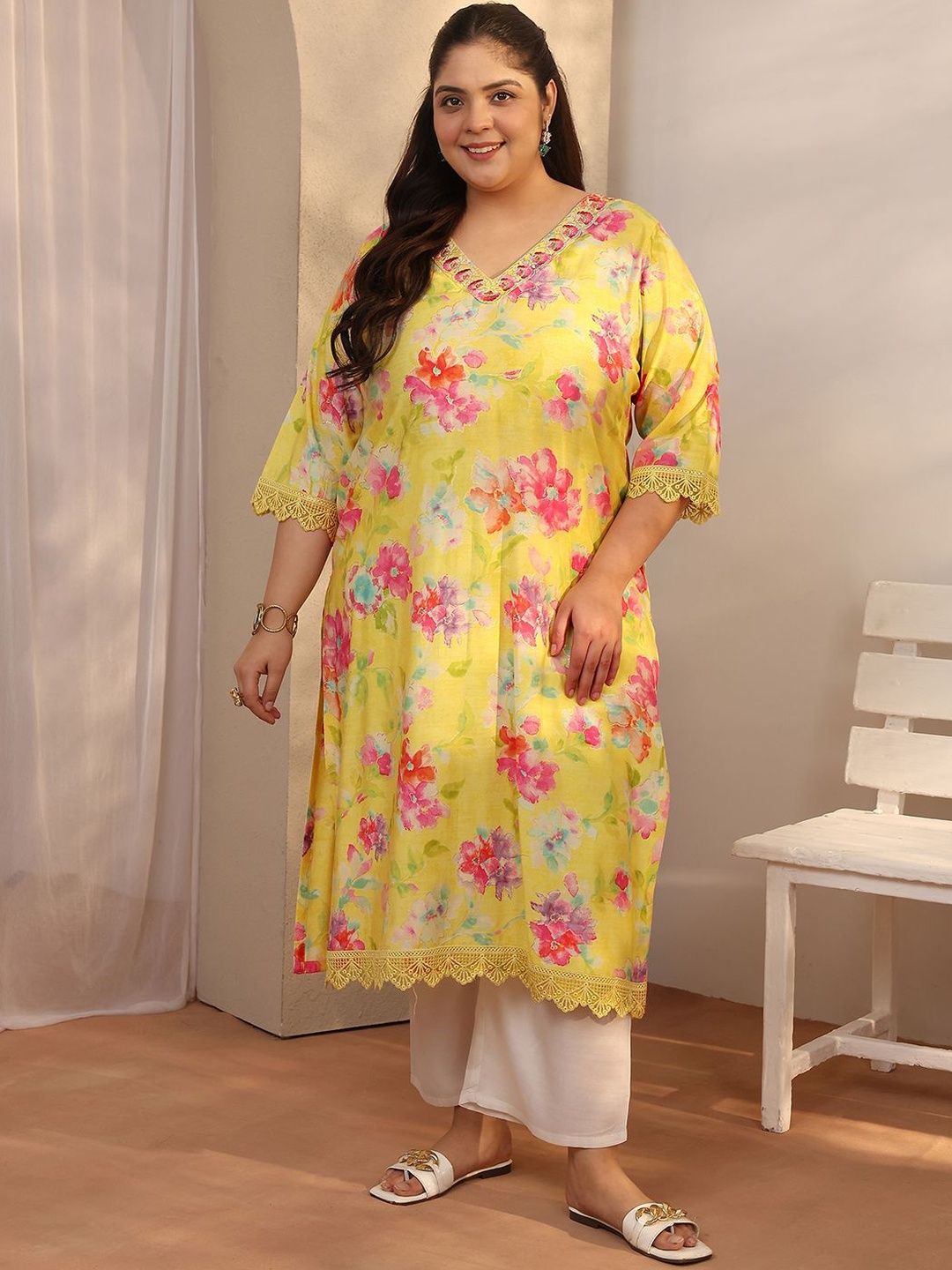 EXTRA LOVE BY LIBAS Plus Size Women Floral Printed Floral Kurta-picture-38