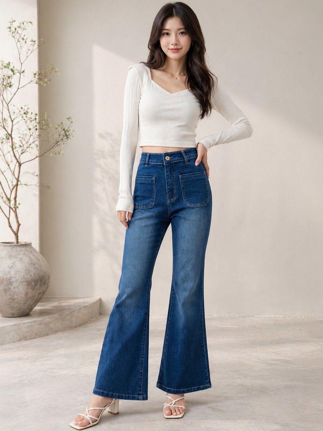 Aadvi Fashion Women Comfort Flared High-Rise Light Fade Acid Wash Stretchable Jeans-picture-32