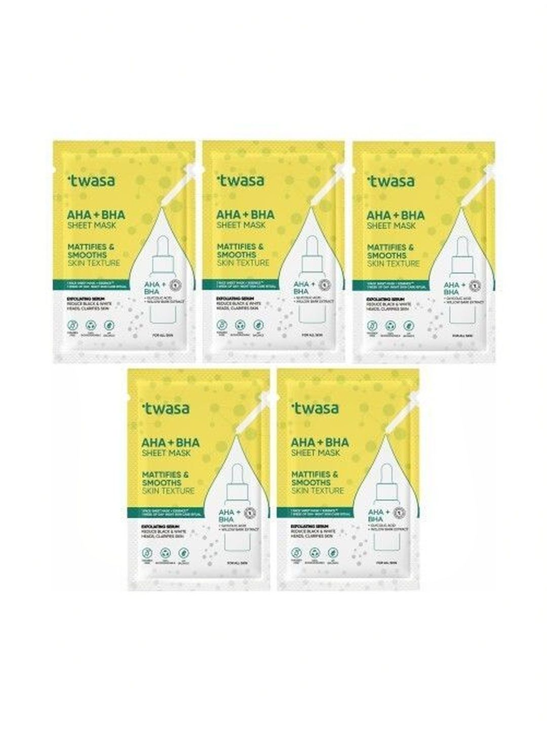 Twasa Set Of 5 AHA+BHA Hydrating Serum Face Sheet Mask For Clarifies Skin-picture-12