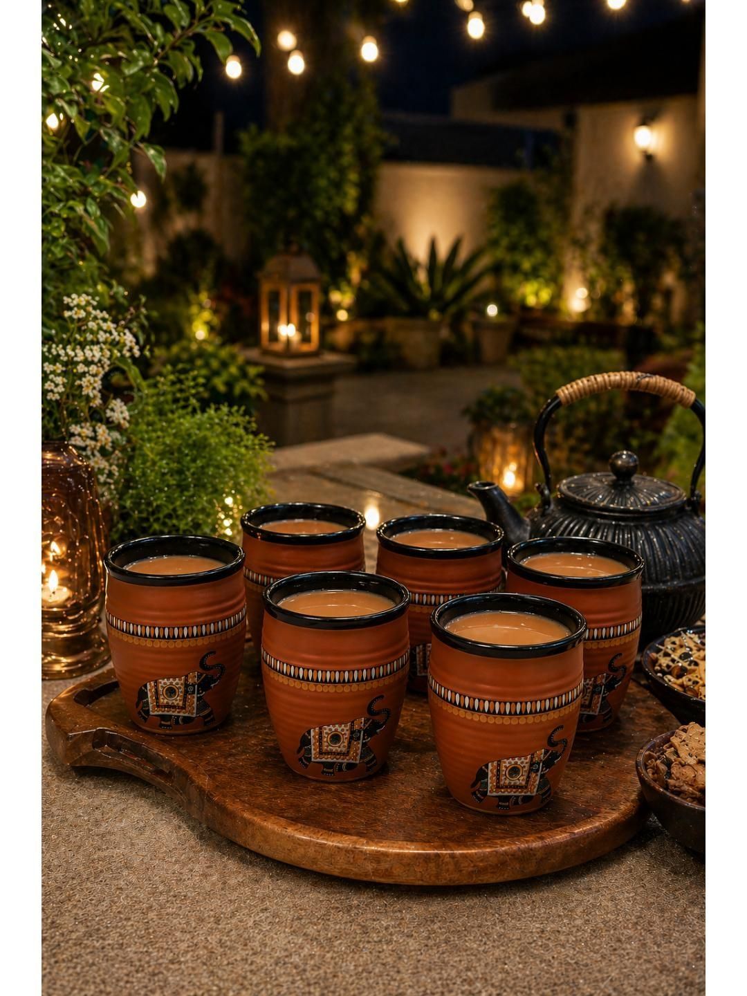 RUHANI HOMES Brown Ethnic Motifs Printed Ceramic Matte Kulladhs Set of Cups and Mugs-image-27