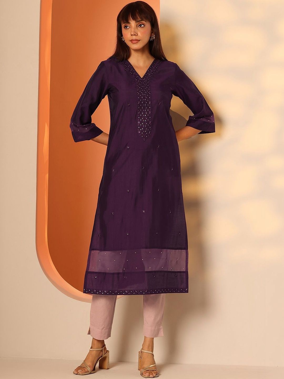 Libas Women Burgundy Embroideredstraight Kurta-picture-23