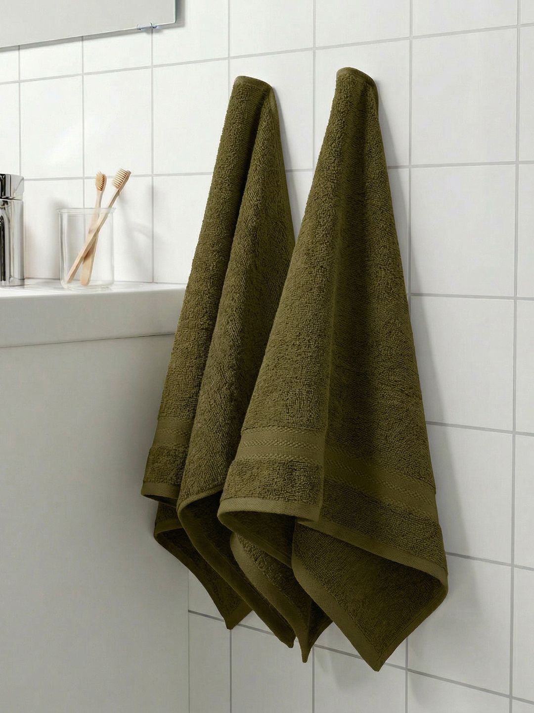 Monte Carlo 2-Pcs Olive-green Textured 380 GSM Pure Cotton Hand Towels-picture-31