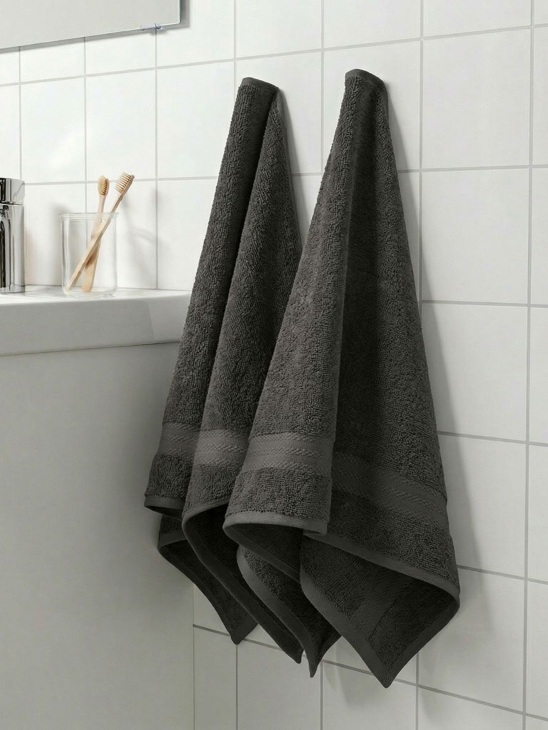 Monte Carlo 2-Pcs Charcoal Textured Pure Cotton 380 GSM Hand Towels-image-12