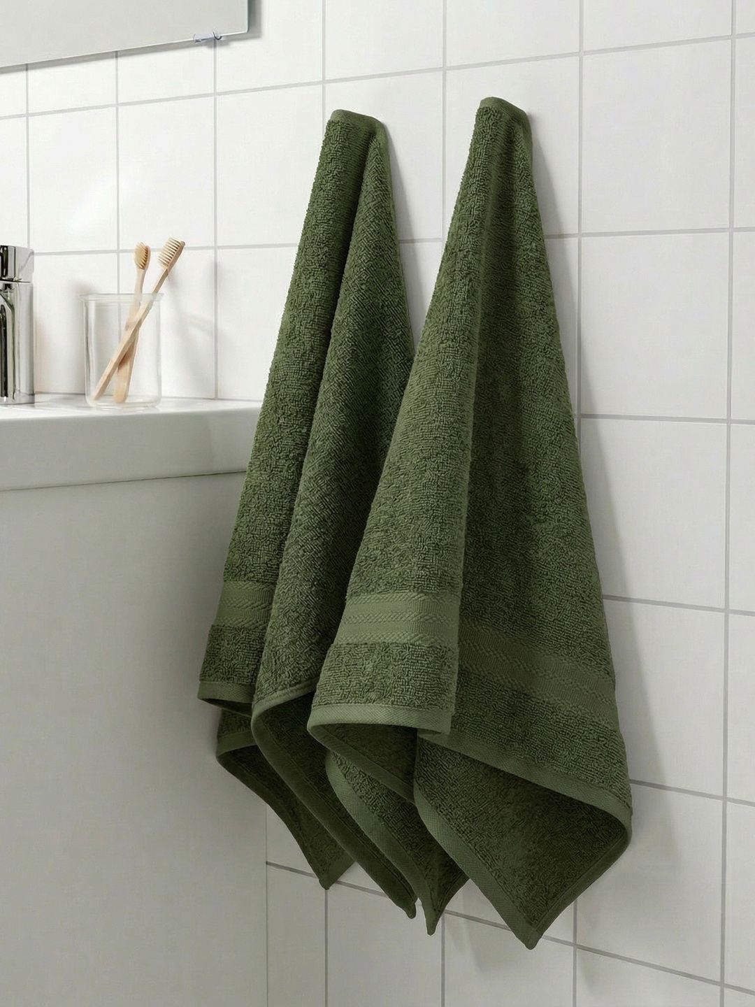 Monte Carlo 2-Pcs Green Textured Pure Cotton 500 GSM Hand Towels-picture-37