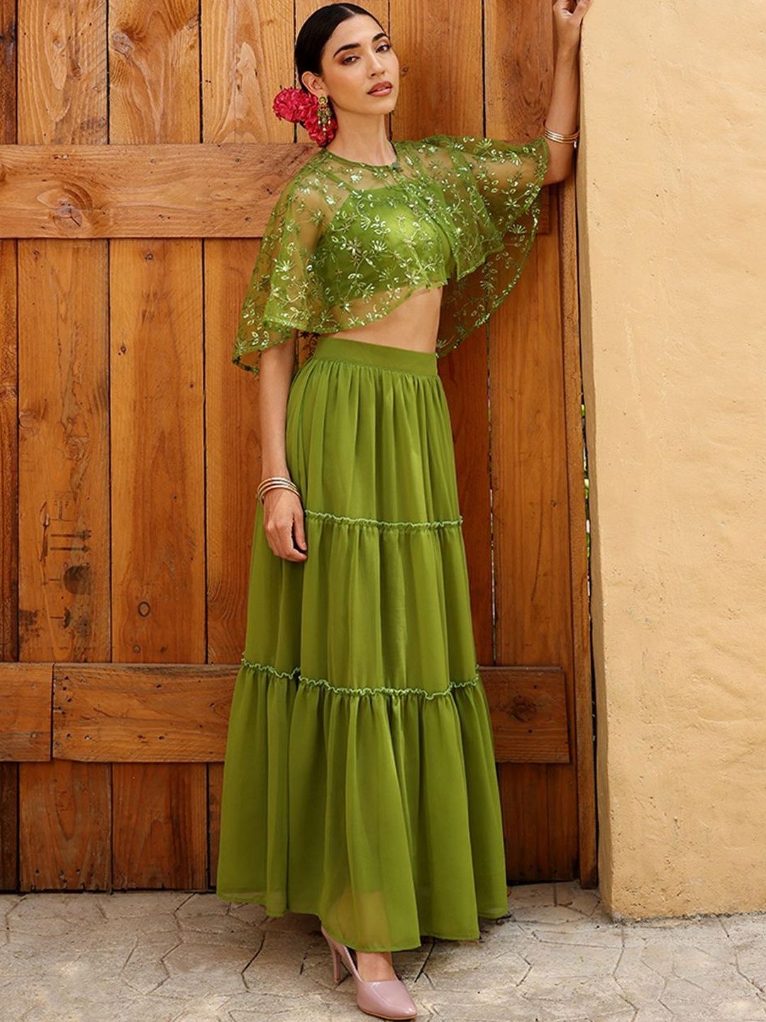 QISSA Sequinned Ready to Wear Lehenga & Blouse With Dupatta-picture-3