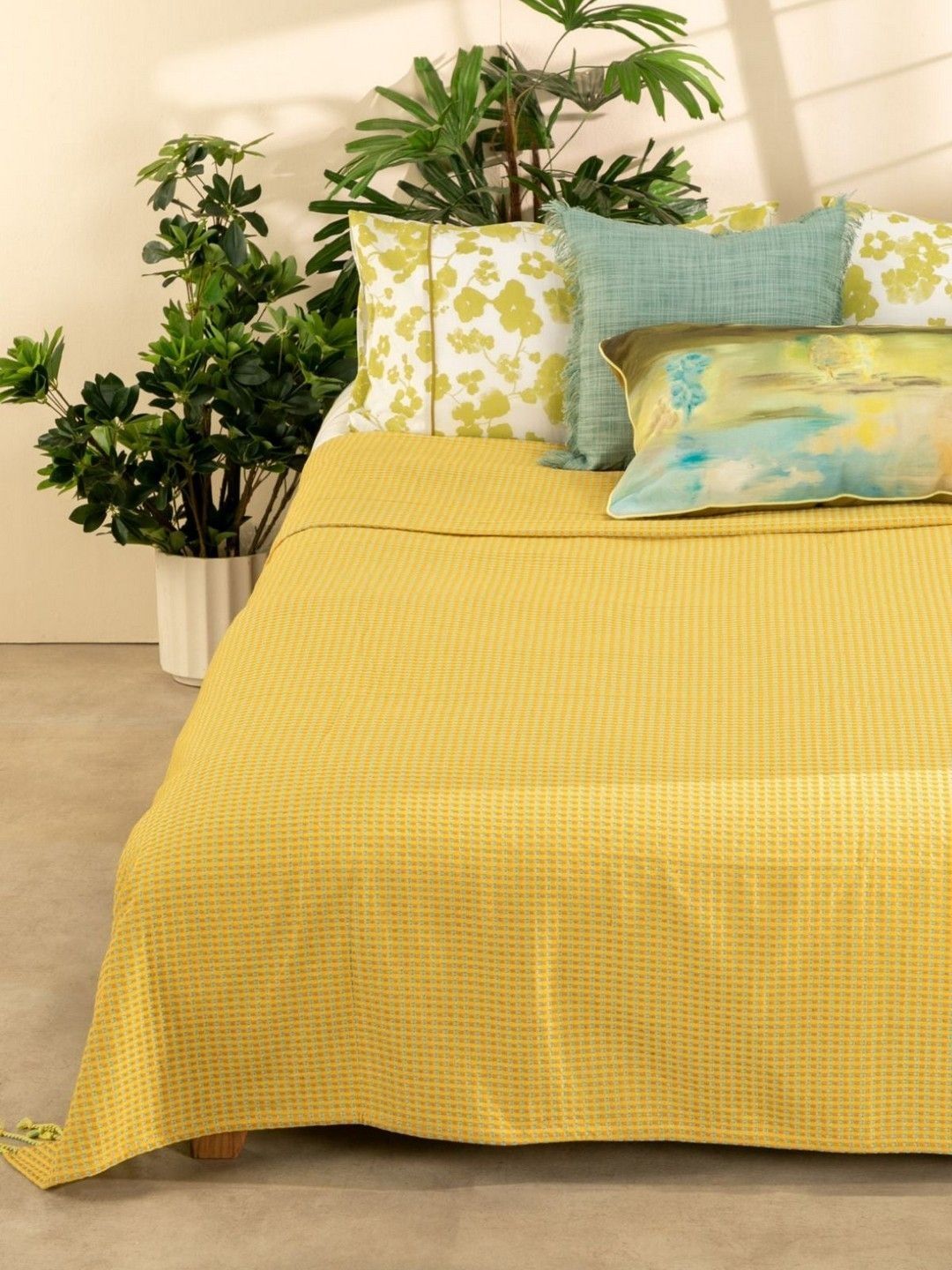 FREEDOM TREE Green & White Checked Cotton 200 GSM Double King Bed Cover-picture-56
