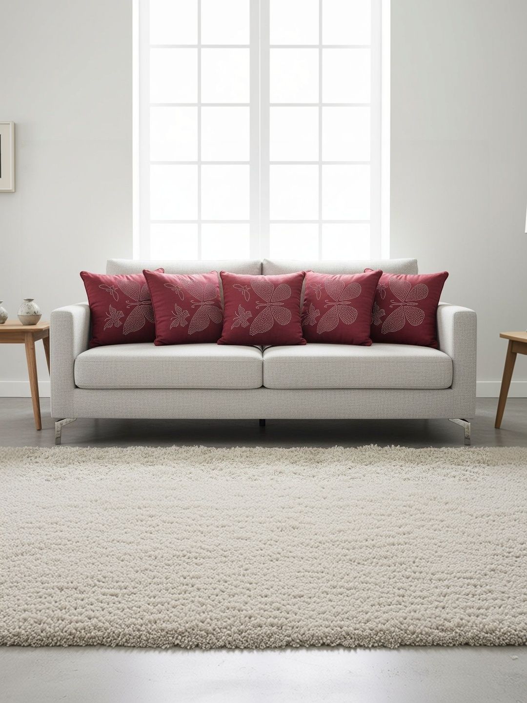 Themes Furnishings & Decor Maroon Set of 5 Embroidered Velvet Square Cushion Covers-image-14