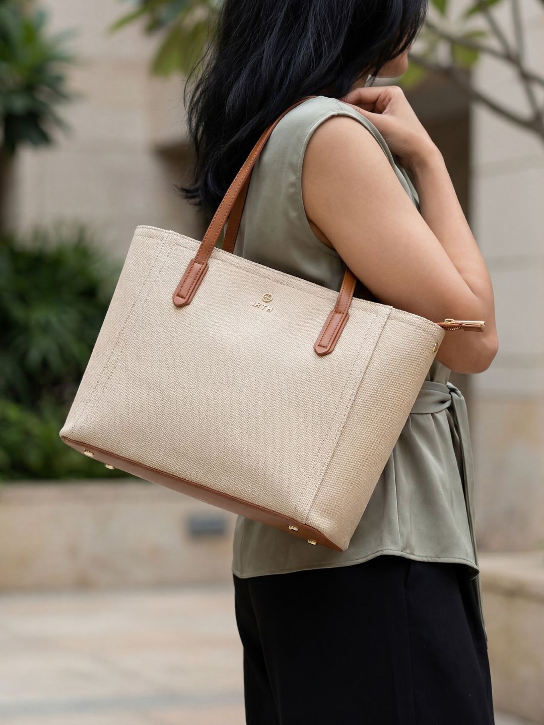 IRTH by House of Titan Beige Mahogany Textured Twines Tote Bag-picture-52