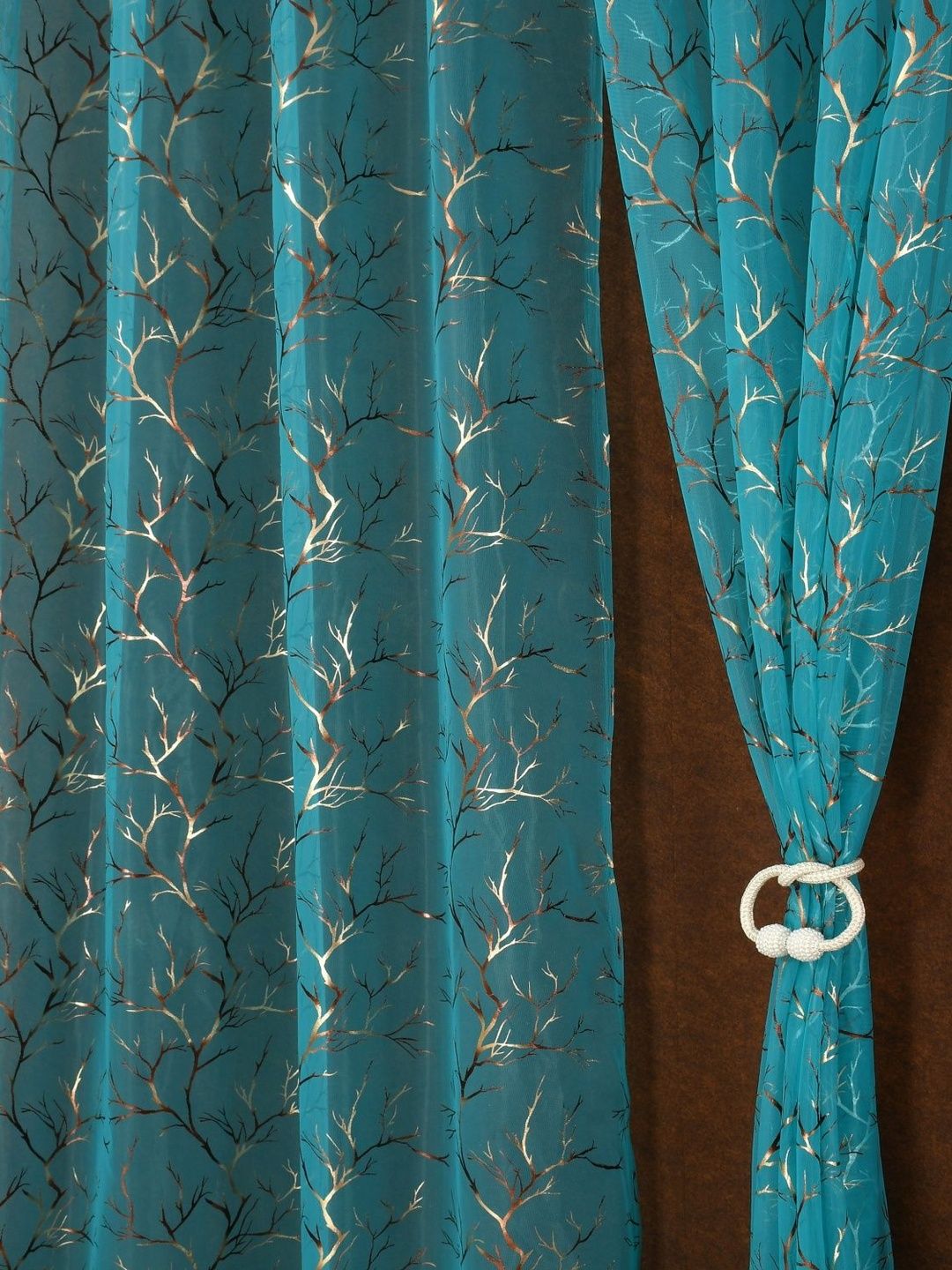 Aura Turquoise Blue Set of 2 Sheer Window Curtain-image-33