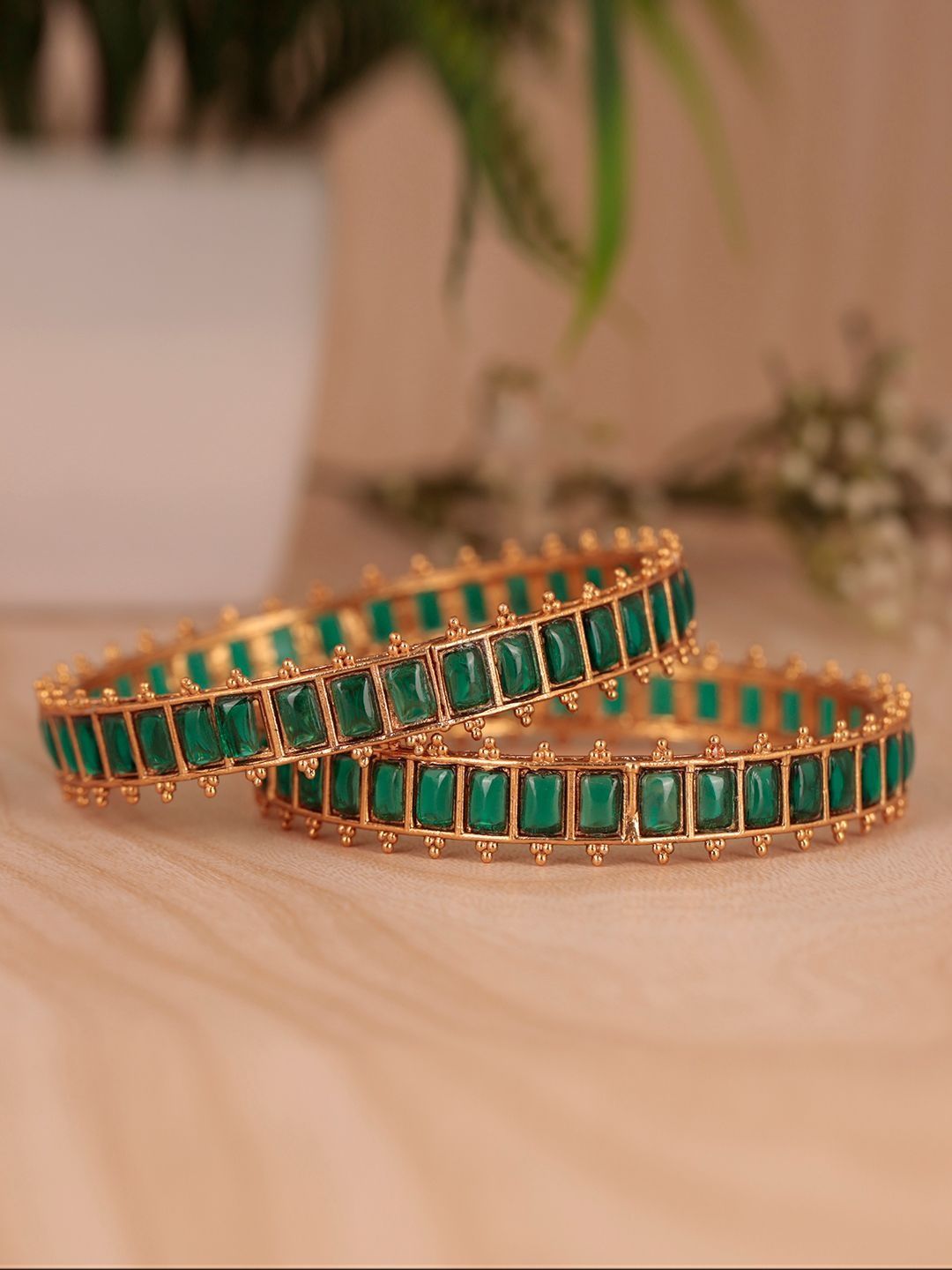Anouk Set of 2 Gold-Plated Stone Studded & Beaded Bangles-picture-33