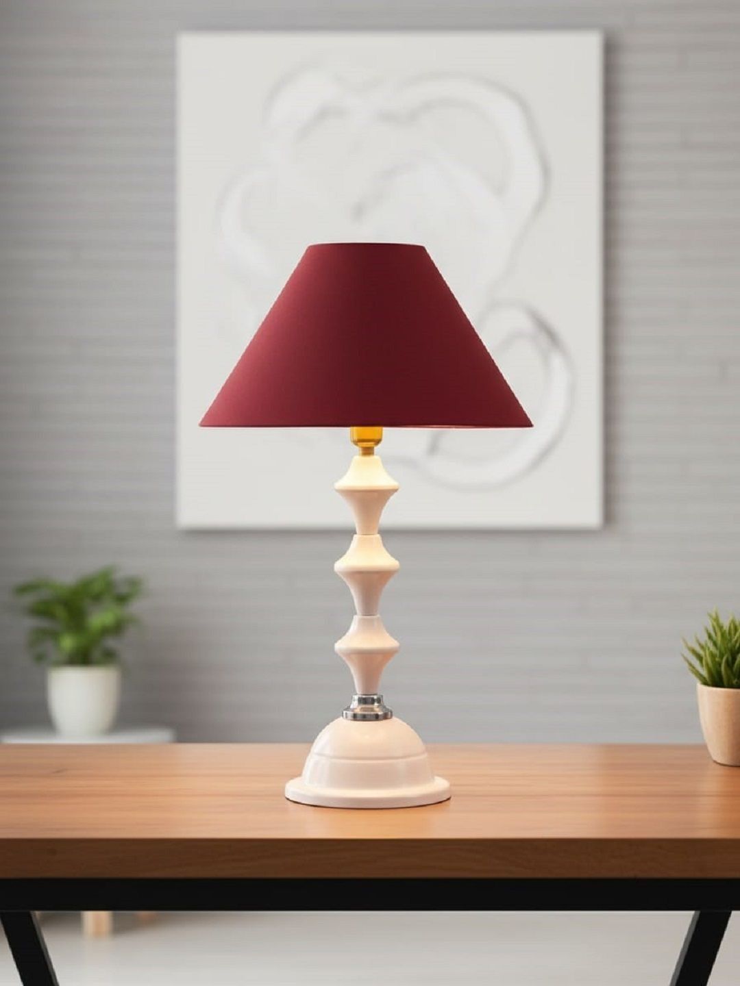 BrightDaisy Maroon Metal Contemporary Frusturical Shaped Table Lamp-image-7