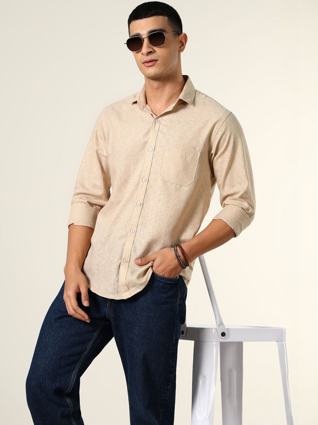Beige Regular Fit Casual Shirt-image-1