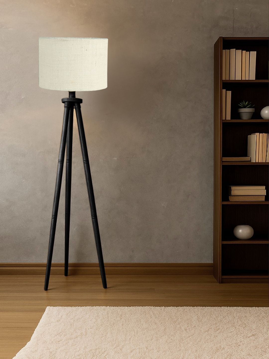 Myntra Elegant Homes White & Black Wooden Tripod Floor Lamp-image-43