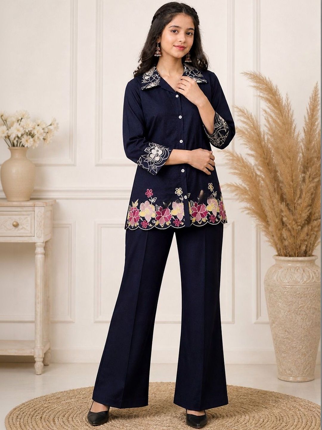 KALINI Romantic Florals Embroidered Shirt with Trousers-picture-11