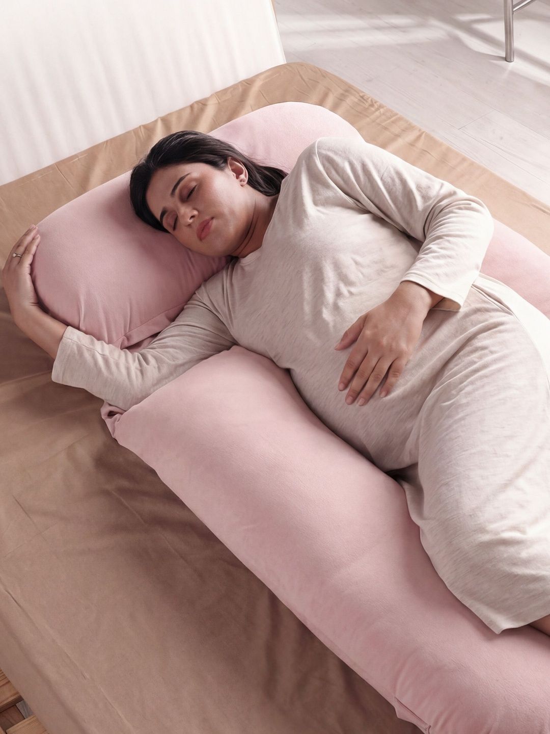 FRIDO Pink Fibre Filled Faux Velvet Ultra Soft Maternity Pillow-picture-45