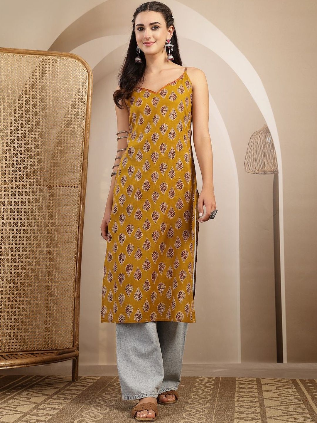 NISHABD Botanical Printed V-Neck Kurti-picture-22