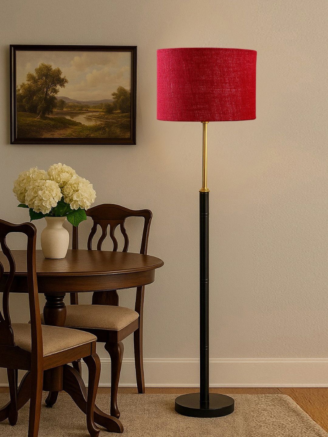 Myntra Elegant Homes Red & Black Wooden Tripod Floor Lamp-image-30