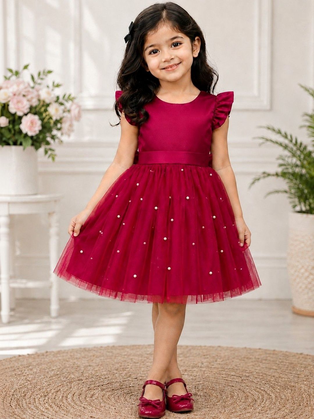 Tejam Flared Sleeve Net Fit & Flare Dress-picture-49