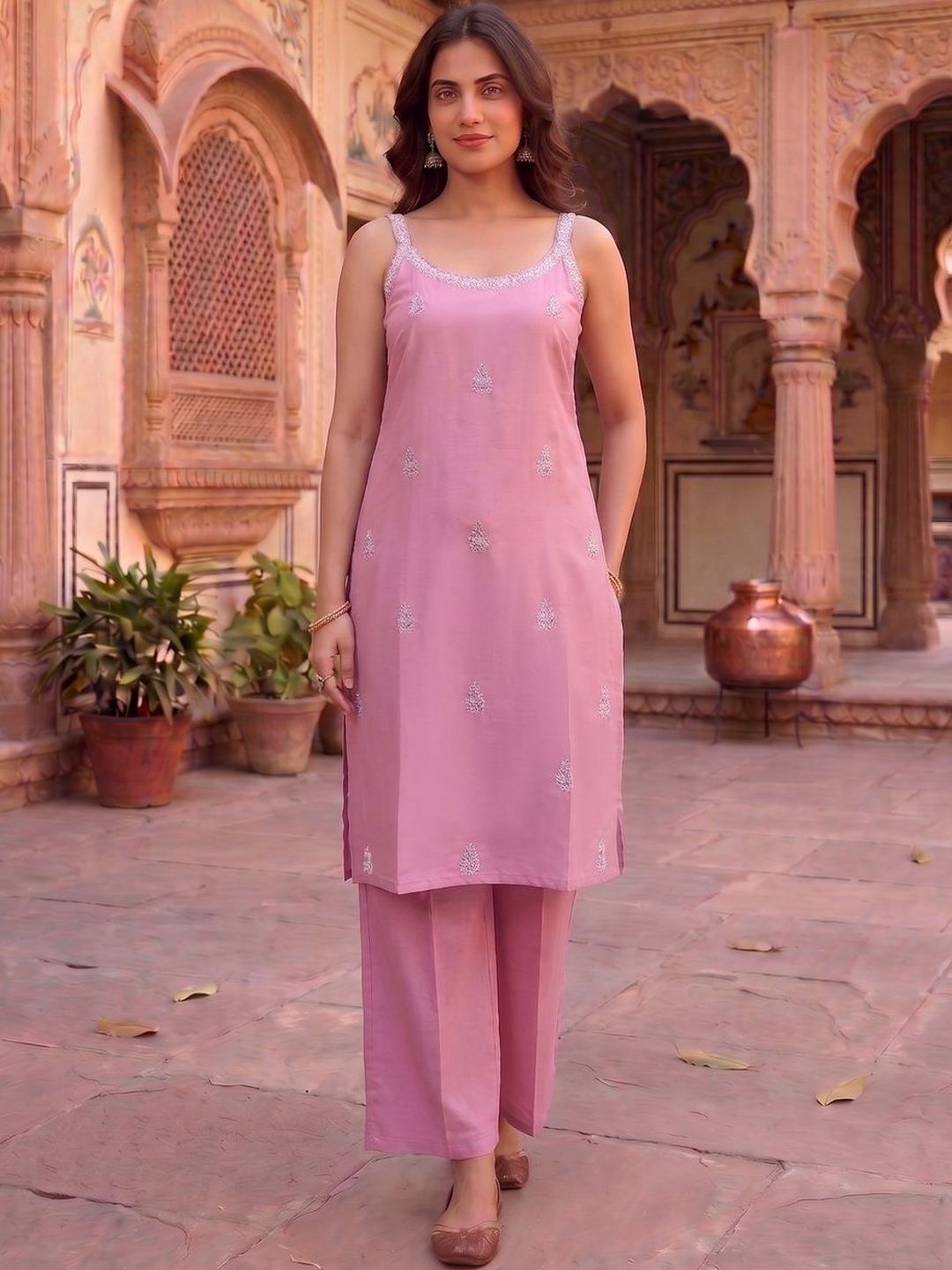 MASSTANI BY INDDUS Women Ethnic Motifs Embroidered Regular Thread Work Kurta with Trousers-picture-34