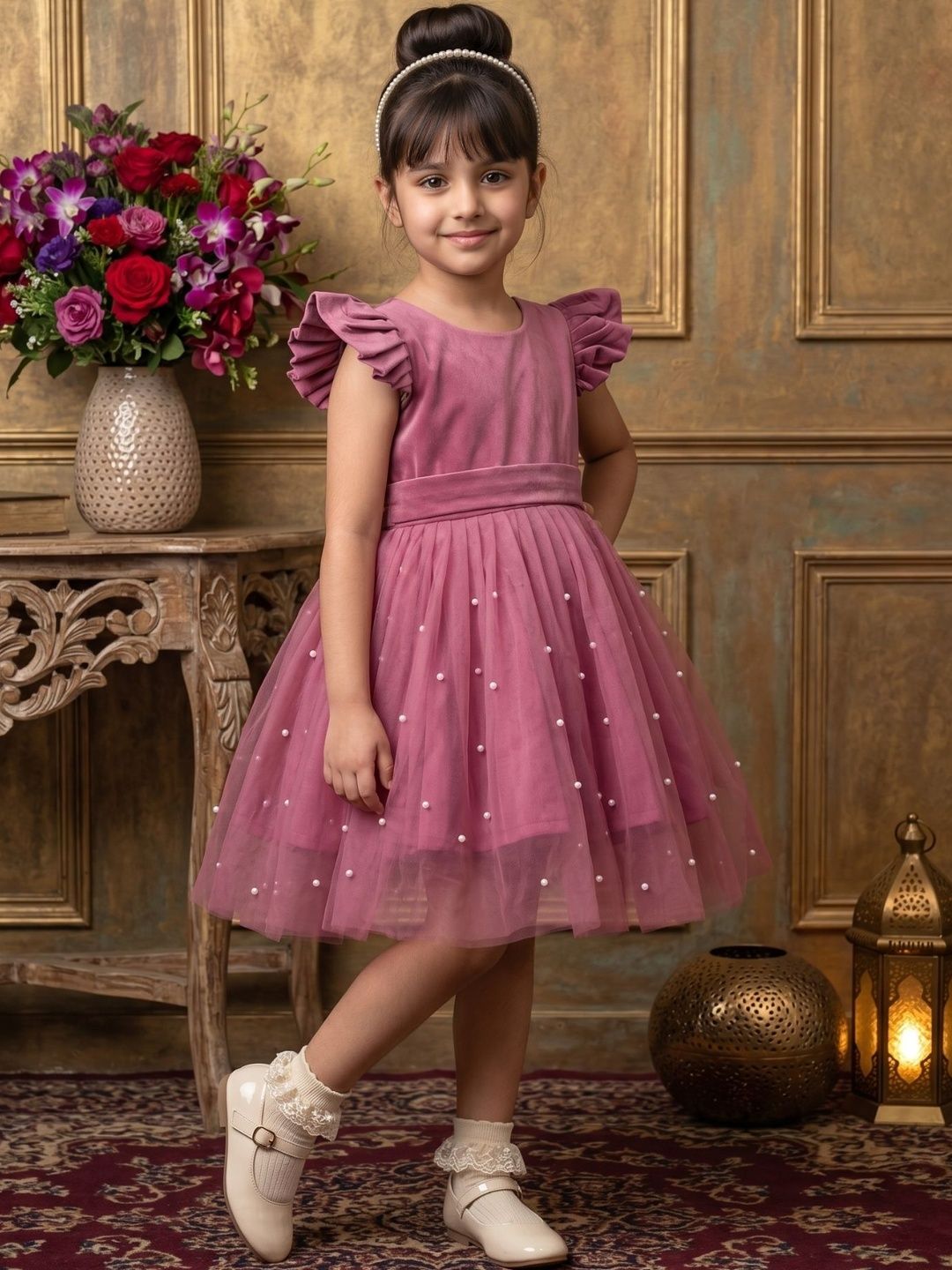 BAESD Puff Sleeve Velvet Fit & Flare Dress-image-49