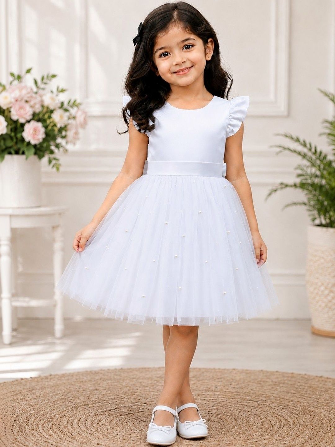 Tejam Flared Sleeve Net Formal Fit & Flare Dress-image-28