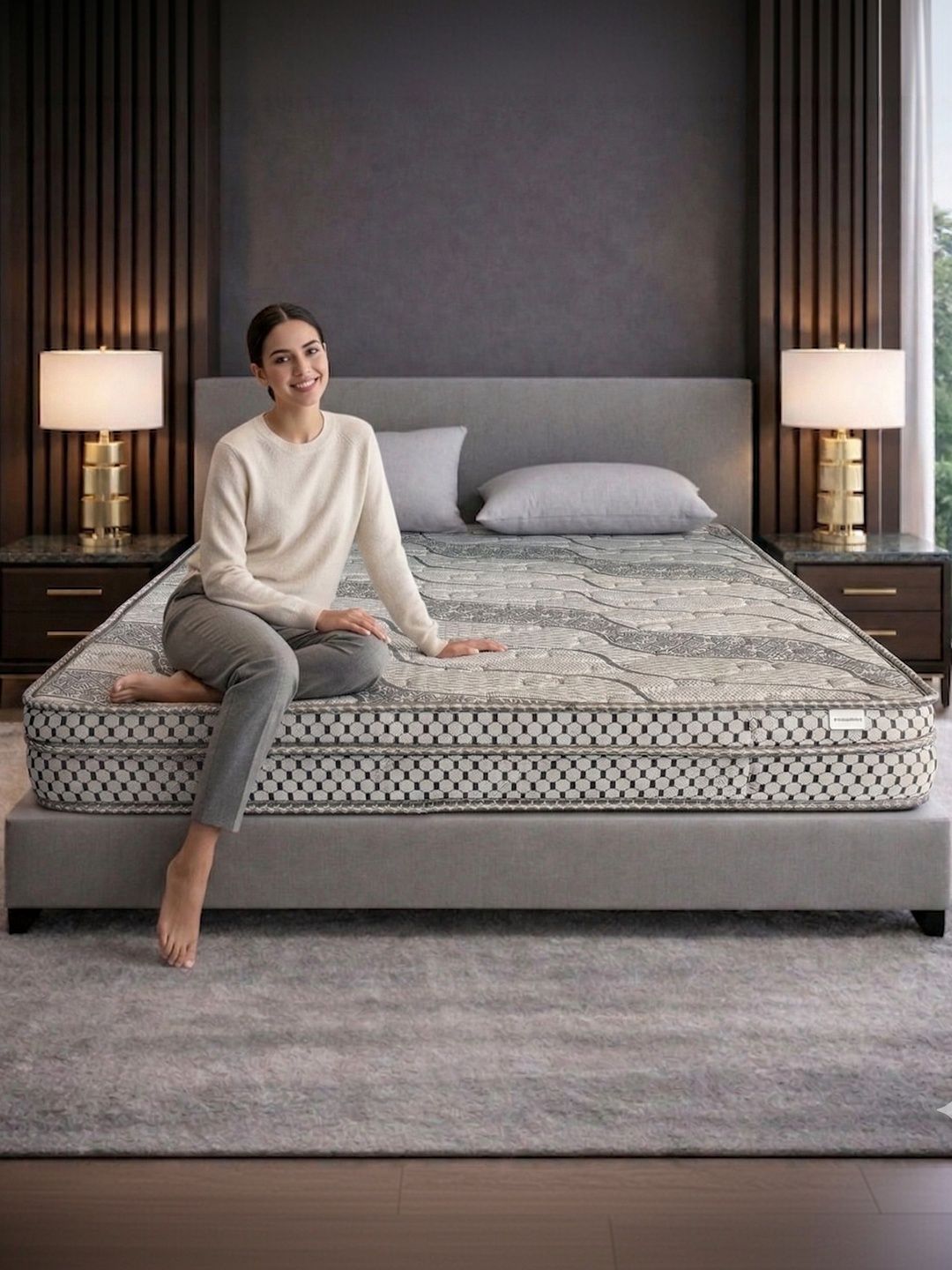 COZY CUB Grey Printed Sag Resistant High Density Foam Side Sleepers Single Mattress-image-40