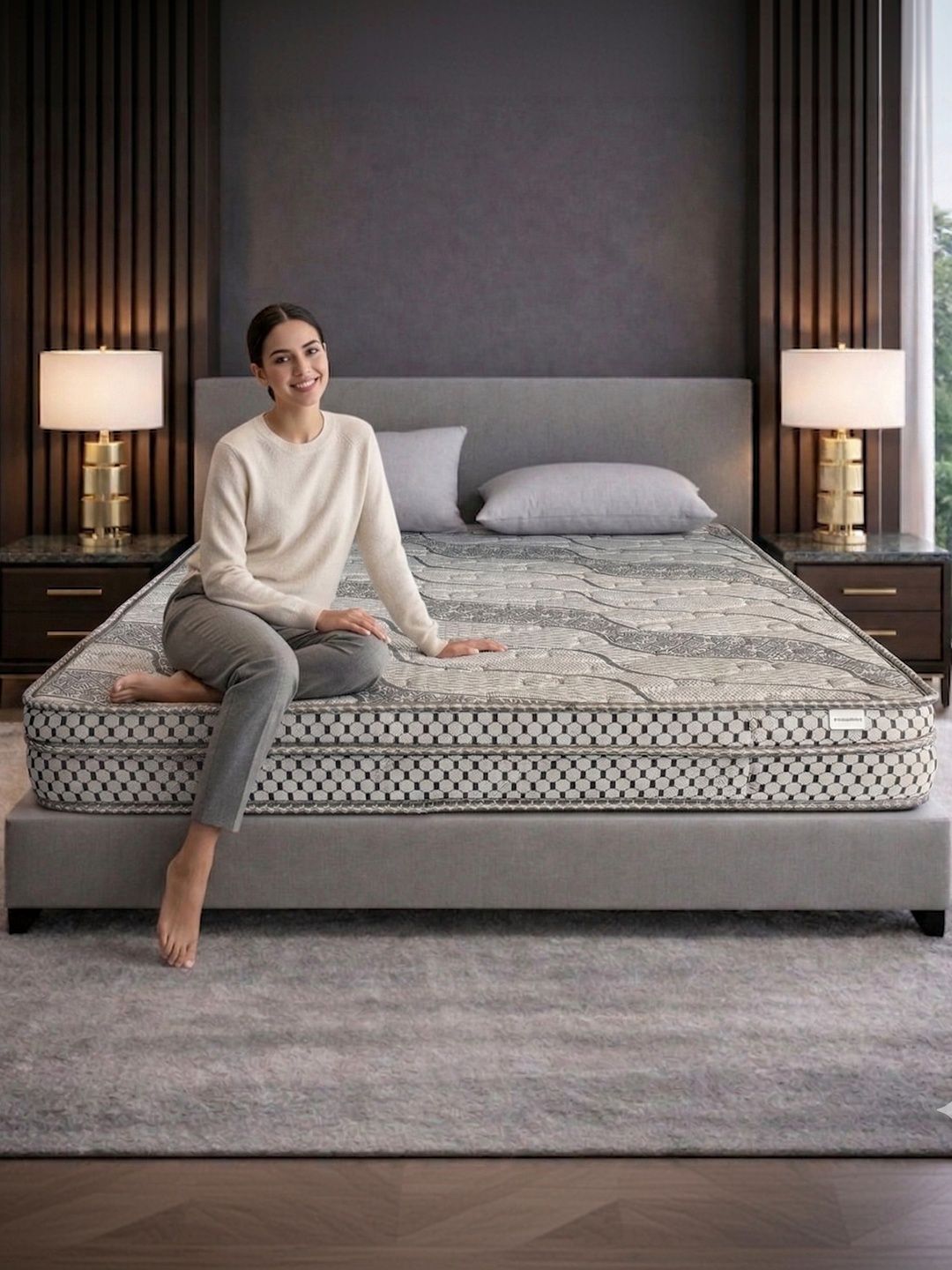 COZY CUB Grey Printed Sag Resistant High Density Foam Side Sleepers Single Mattress-image-31