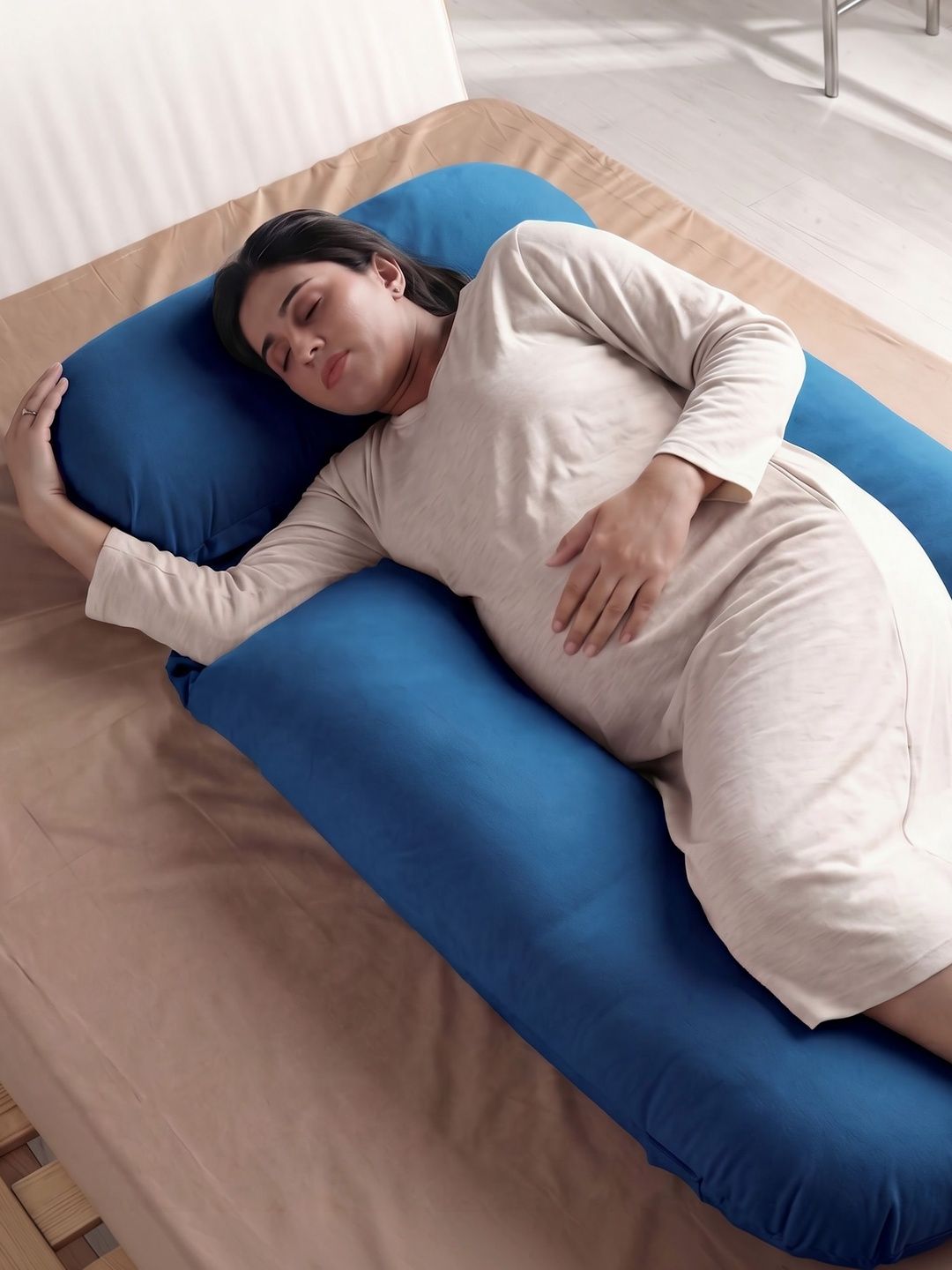 FRIDO Blue Fibre Filled Faux Velvet Ultra Soft Maternity Pillow-picture-46