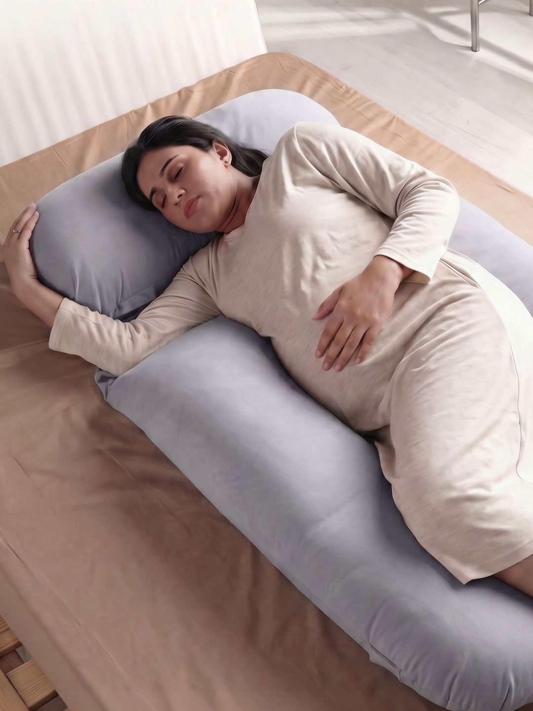 FRIDO Grey Fibre Filled Faux Velvet Ultra Soft Maternity Pillow-picture-8