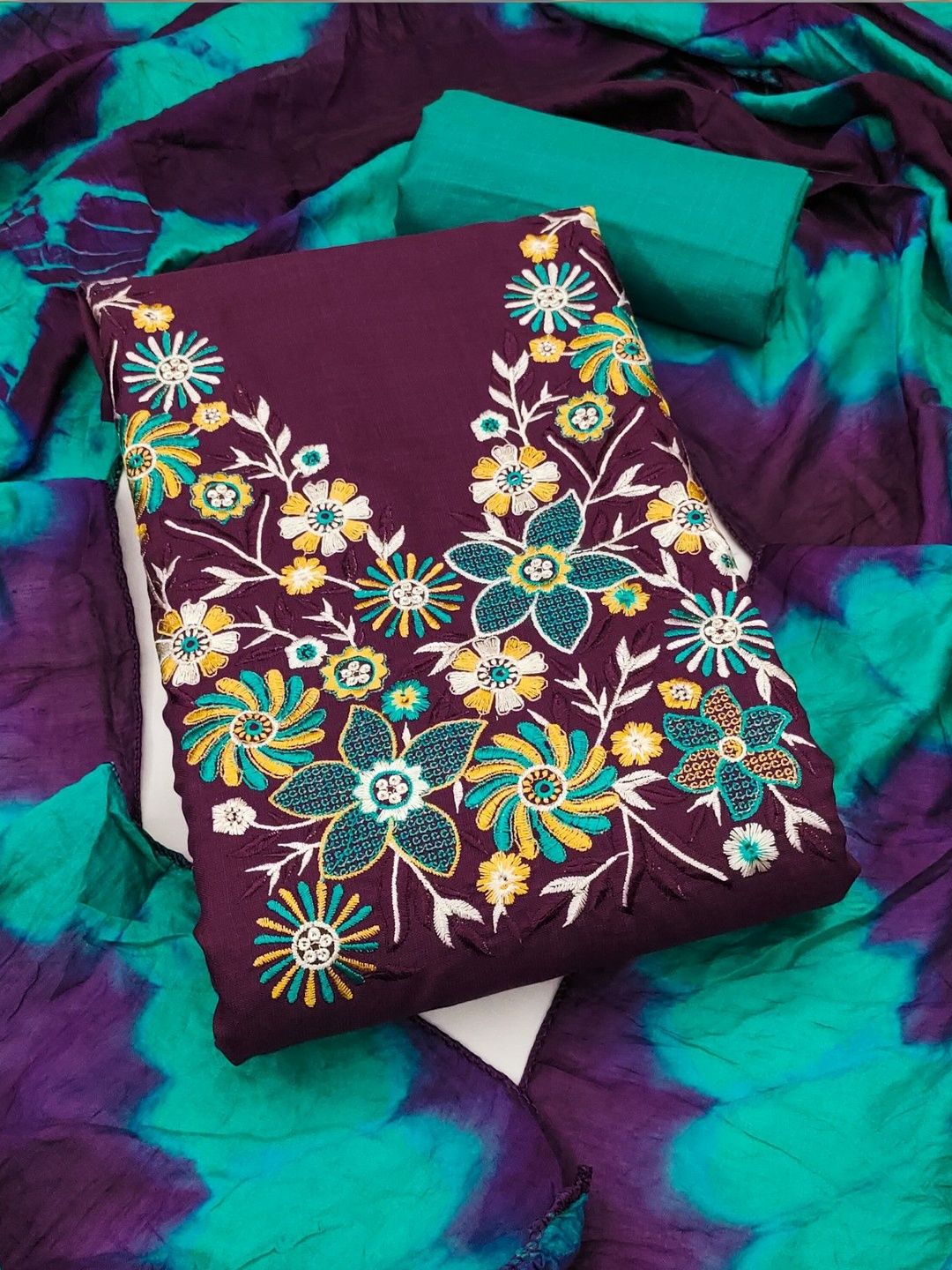 Rangtulika Ethnics Embroidered Pure Cotton Unstitched Dress Material-image-39