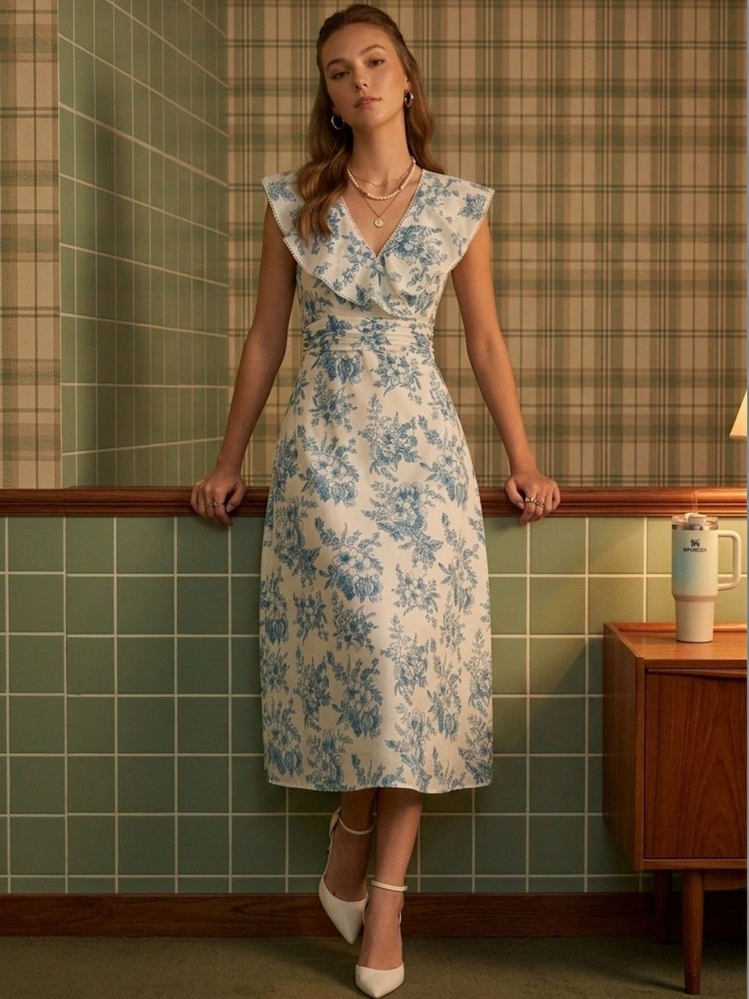 DressBerry Floral Print Ruffled Fit & Flare Midi Dress-picture-21