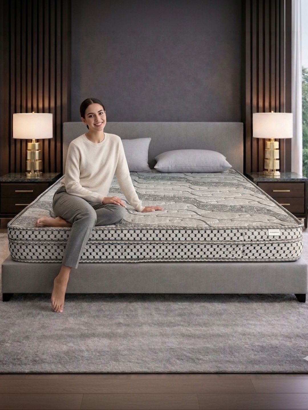COZY CUB Grey Printed Sag Resistant High Density Foam Side Sleepers Single Mattress-image-48