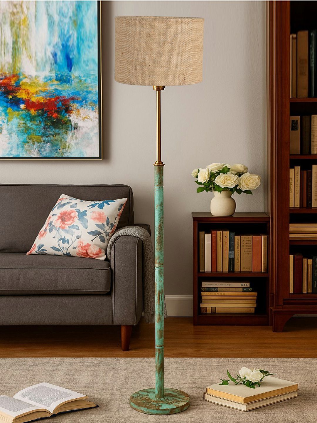 Myntra Elegant Homes Beige Wooden Tripod Floor Lamp-picture-51