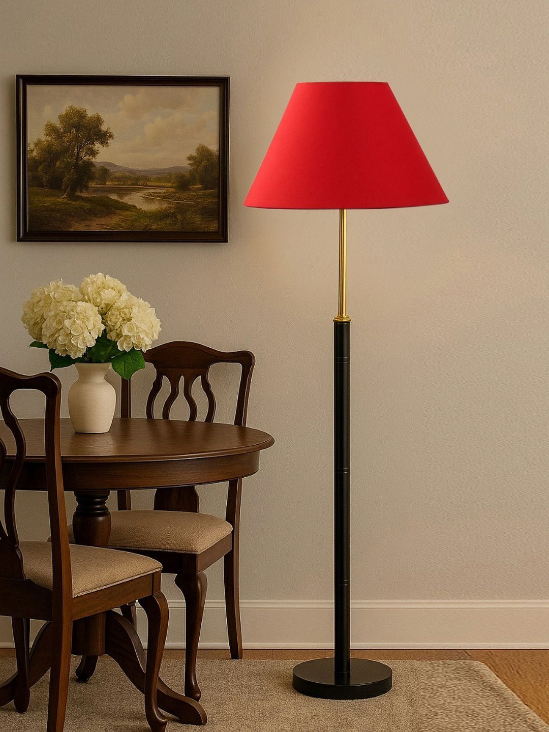 Myntra Elegant Homes Red & Black Cotton & Wooden Frustum-Shape Floor Lamp-image-27
