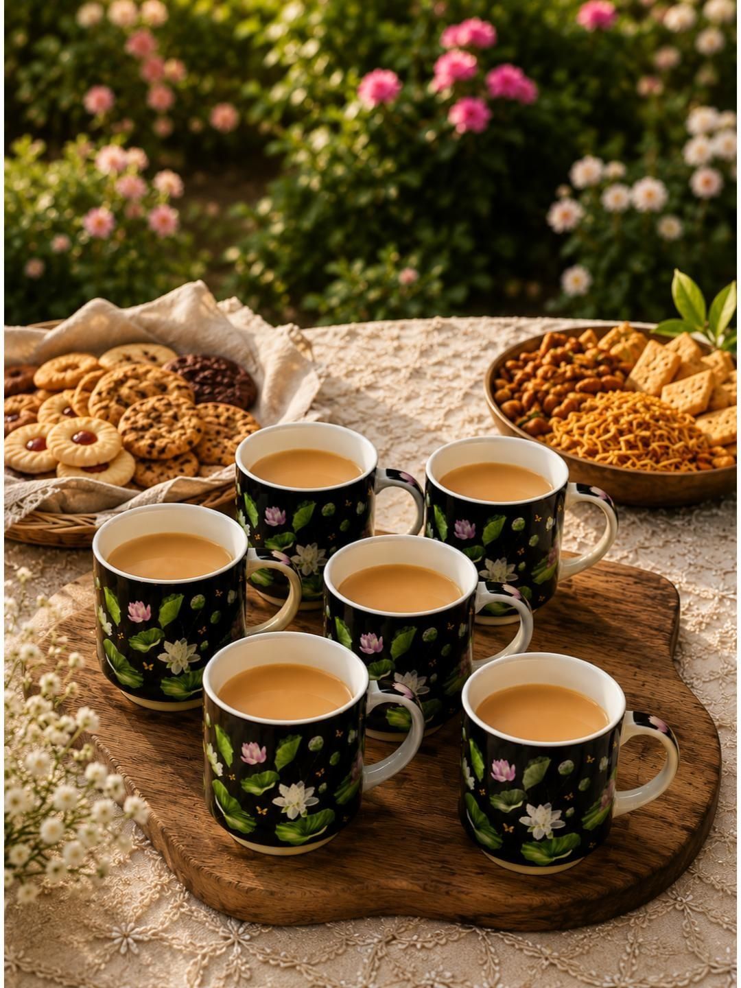 RUHANI HOMES Black Floral Printed Ceramic Glossy Mugs Set of Cups and Mugs-image-48