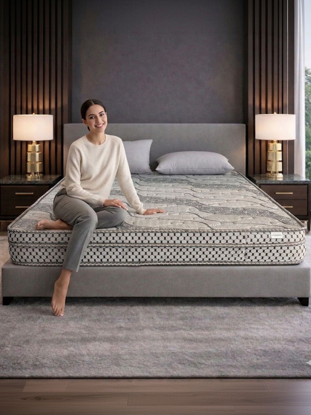 COZY CUB Grey Printed Sag Resistant High Density Foam Side Sleepers Single Mattress-image-39