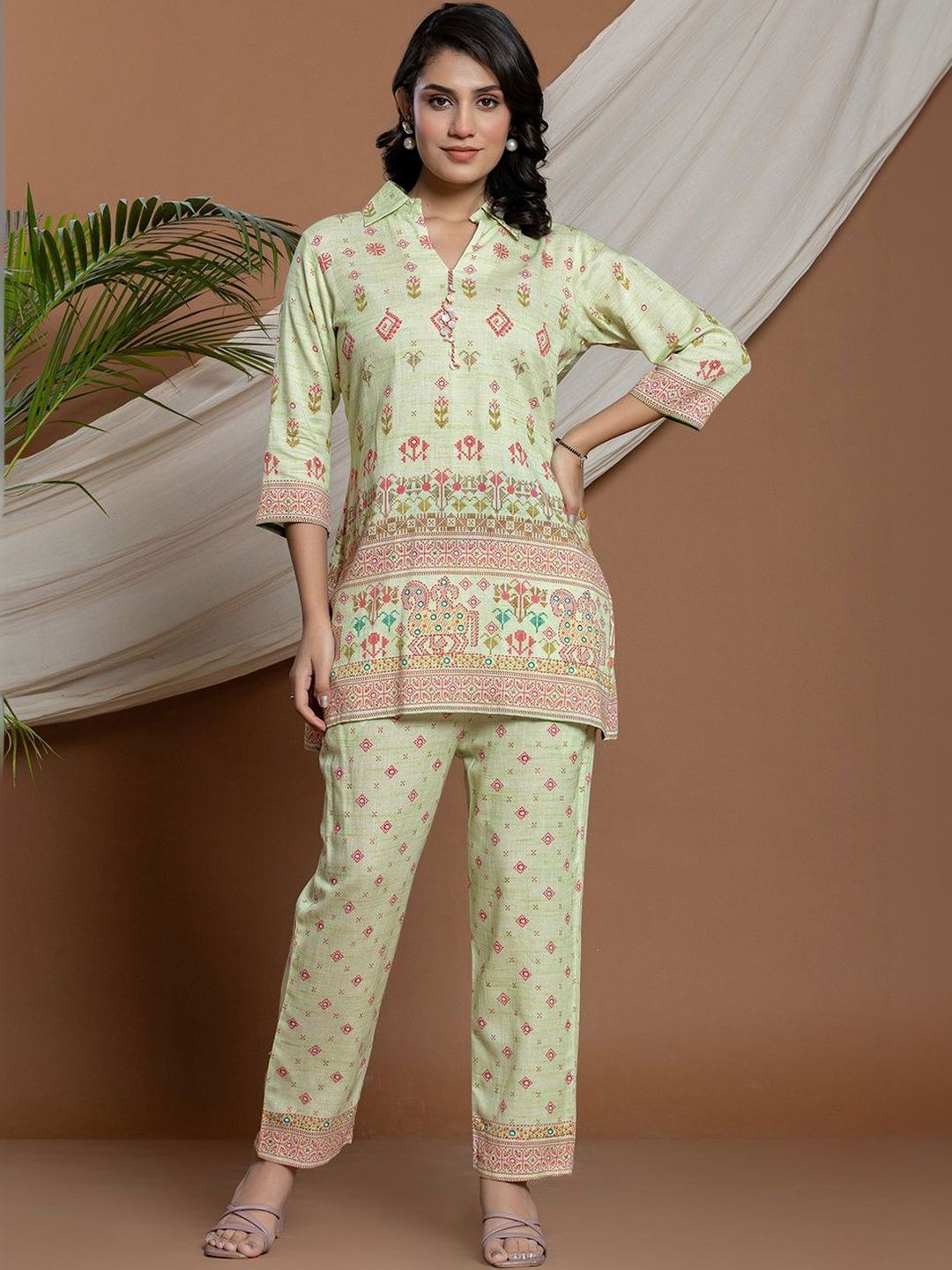 MEENA BAZAAR Since 1970 Ethnic Motifs Printed Shirt Collar Kurti-picture-11