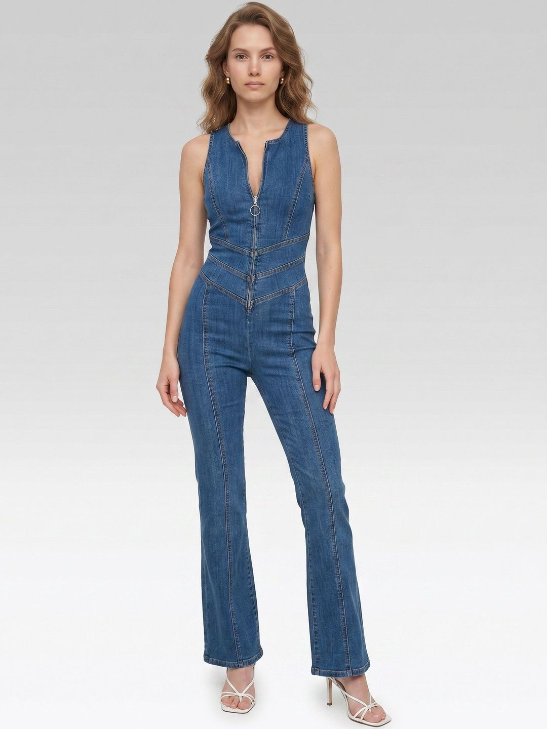 bebe V-Neck Denim Basic Jumpsuit-picture-14