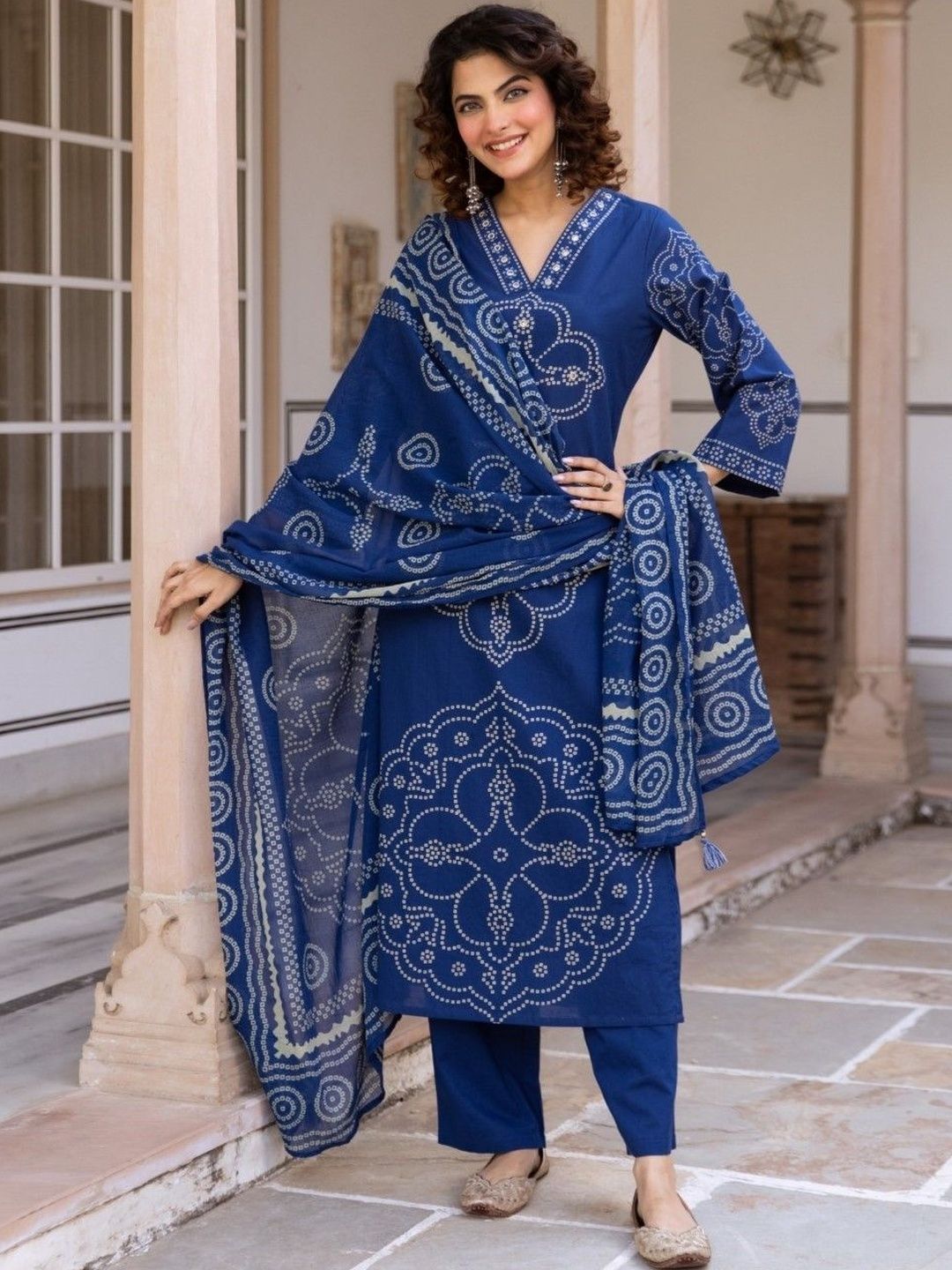 AUTUMN LANE Women Ethnic Motifs Dyed Regular Thread Work Pure Cotton Kurta with Trousers & With Dupatta-picture-11