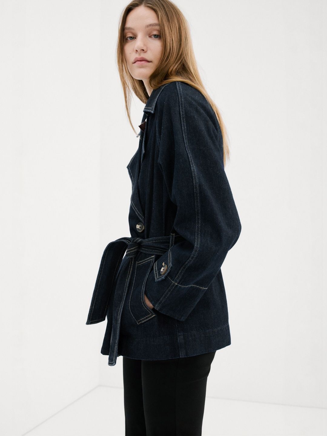 MANGO Longline Notched Lapel Denim Jacket-picture-15