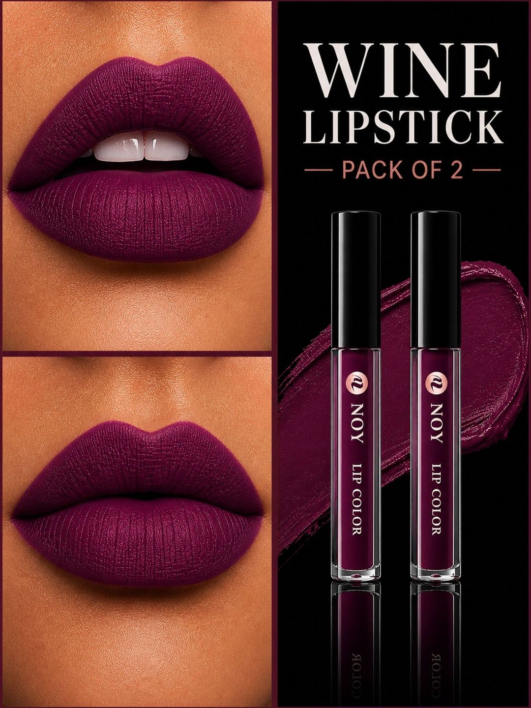 NOY Set Of 2 Long Lasting Matte Liquid Lipstick - 4 ml Each - Wine-image-16