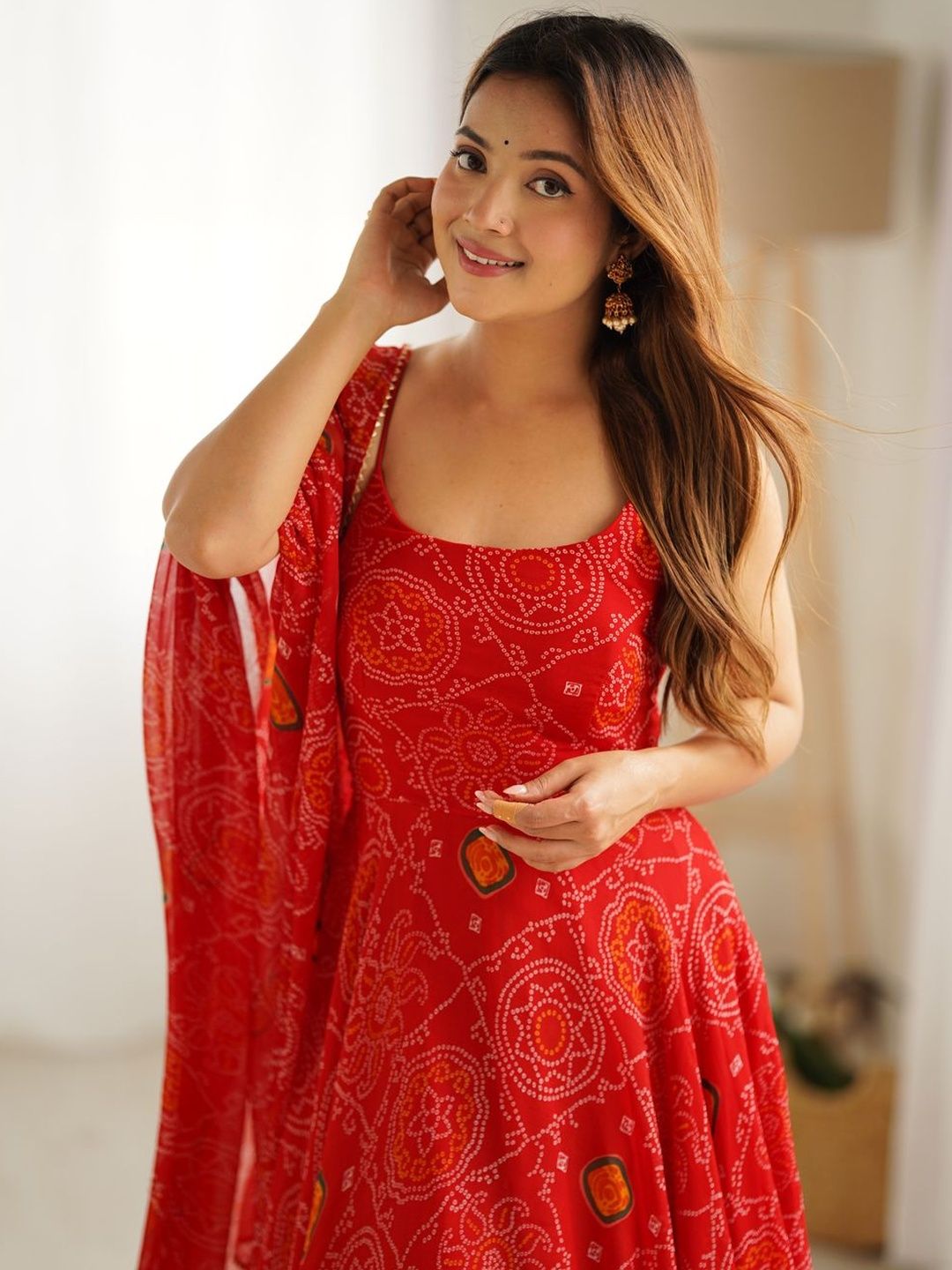 HERE&NOW Women Bandhani Printed Anarkali Kurta-picture-53