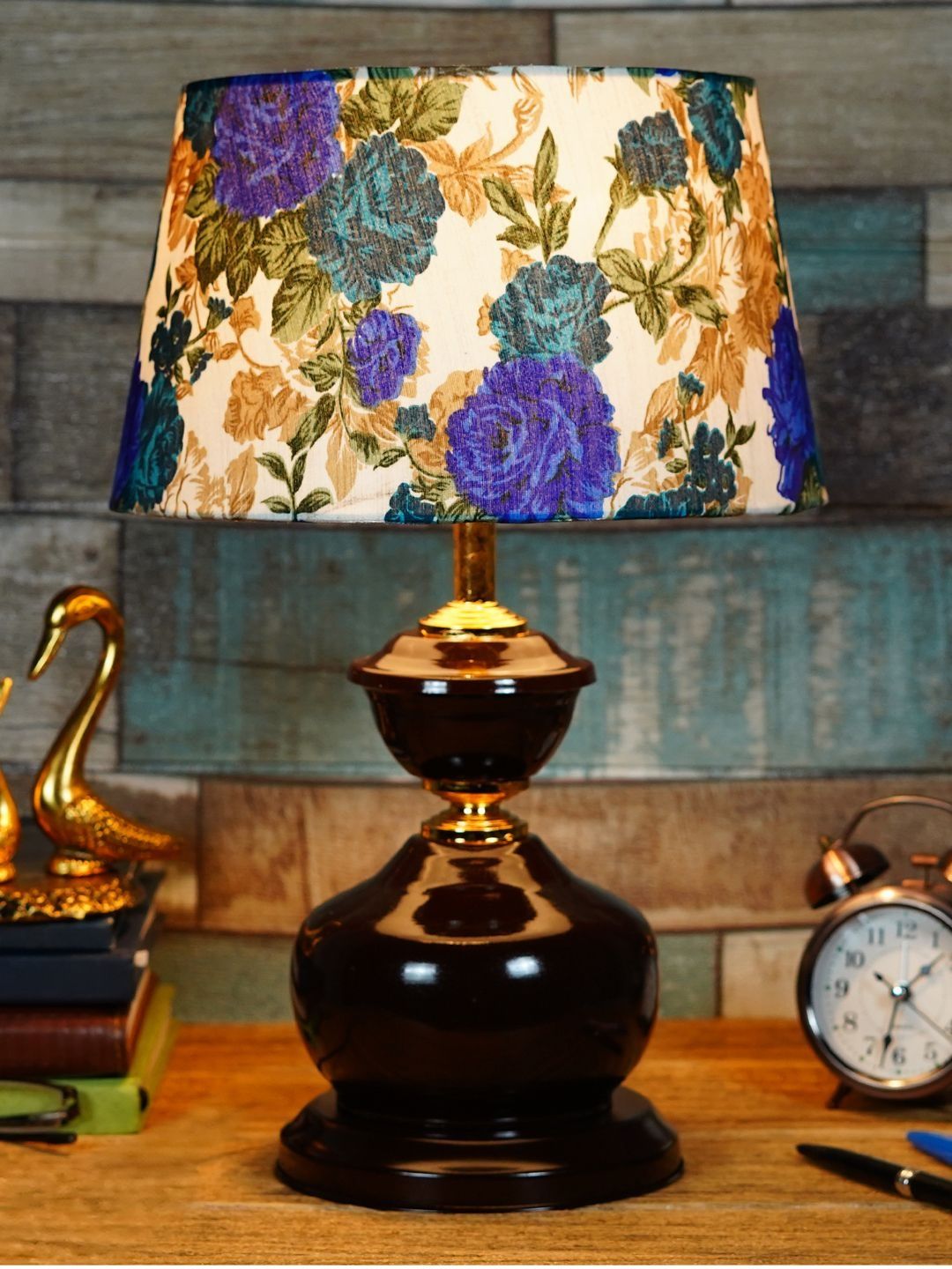 BrightDaisy Blue Printed Metal Frusturical Shaped Table Lamp-image-6